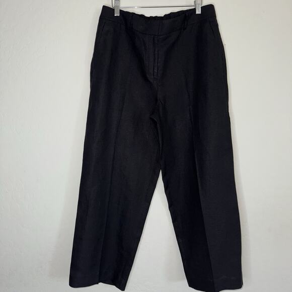 Talbots Women's 100% Linen Black Capri Trouser Pants Size 8 Wide Leg Pockets - Picture 1 of 8
